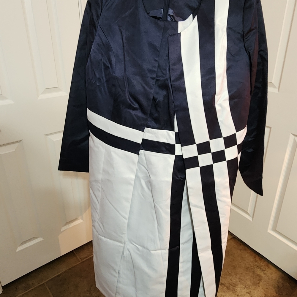 Ashro Navy Blue and White Trench Coat